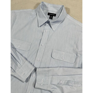 Land's End Traditional Fit Men Large Poly Wool Baby Blue Woven Long Sleeve Shirt